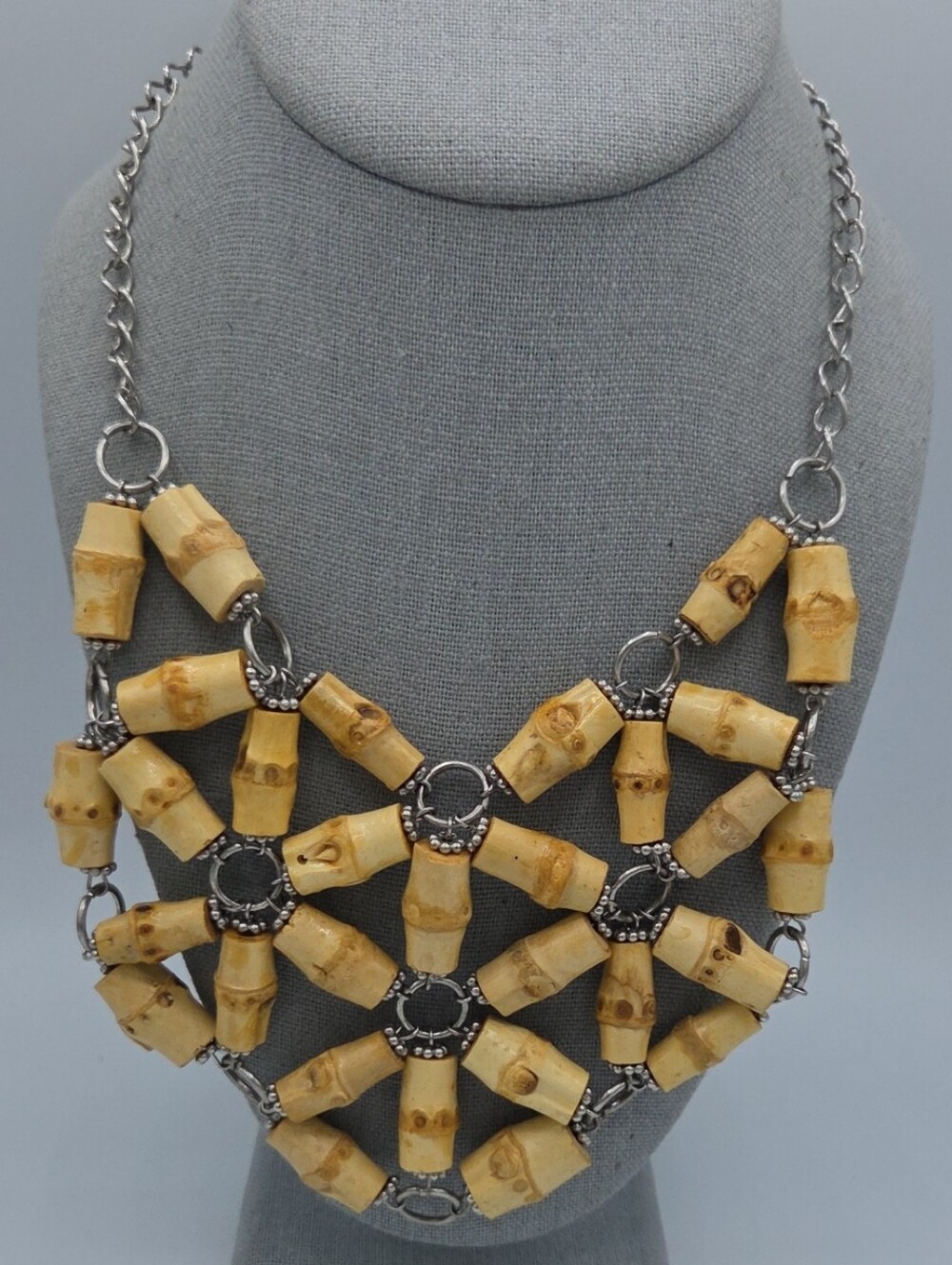 5 for $25! NY Statement Bamboo-Link Bib Necklace in Natural Beige